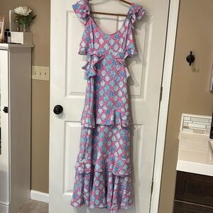 Simply Southern Pink and Blue Cut Out Ruffled Maxi Dress